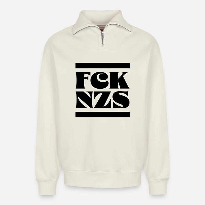 Fck Nzs - Relaxed Unisex Organic Half Zip Sweatshirt – von SPREAD - Naturweiß