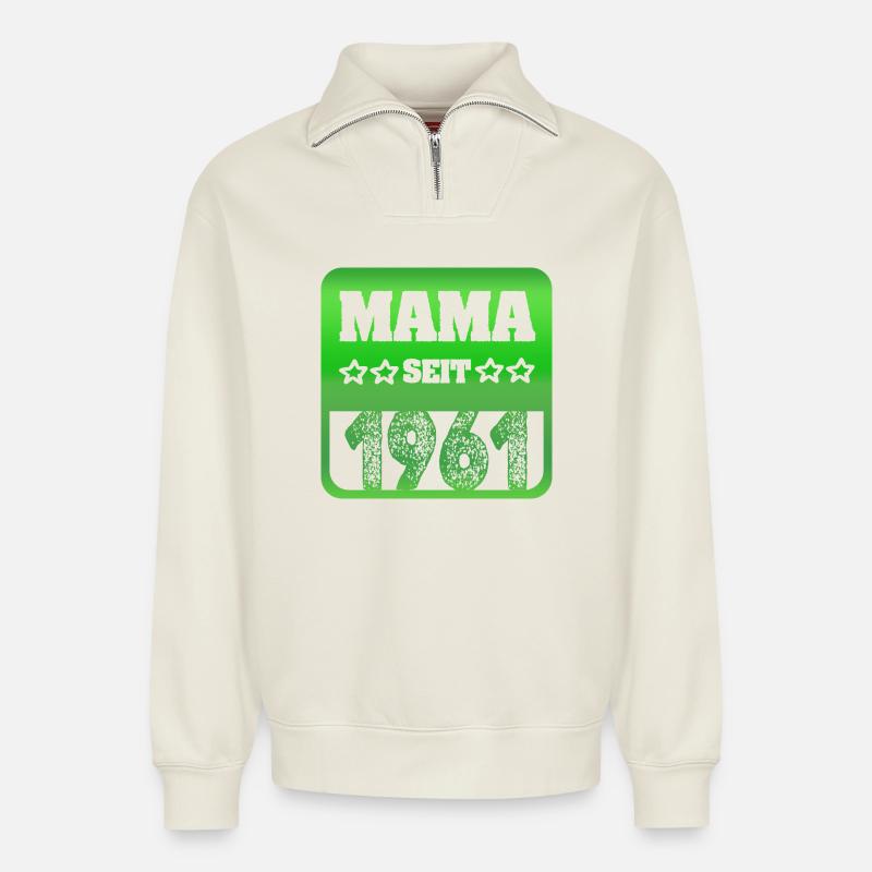 1961 - Sweat unisexe décontracté en coton biologique à demi-zip – de SPREAD - blanc cassé