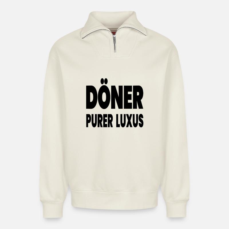 Kebab - Sweat unisexe décontracté en coton biologique à demi-zip – de SPREAD - blanc cassé