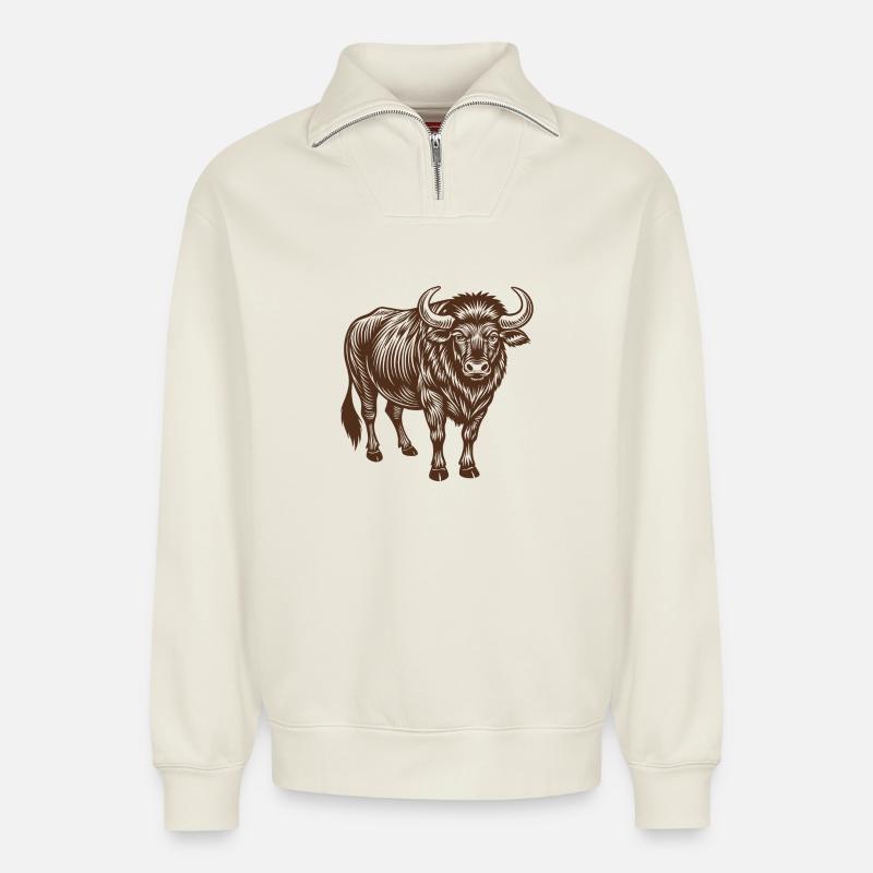 Buffalo - Sweat unisexe décontracté en coton biologique à demi-zip – de SPREAD - blanc cassé