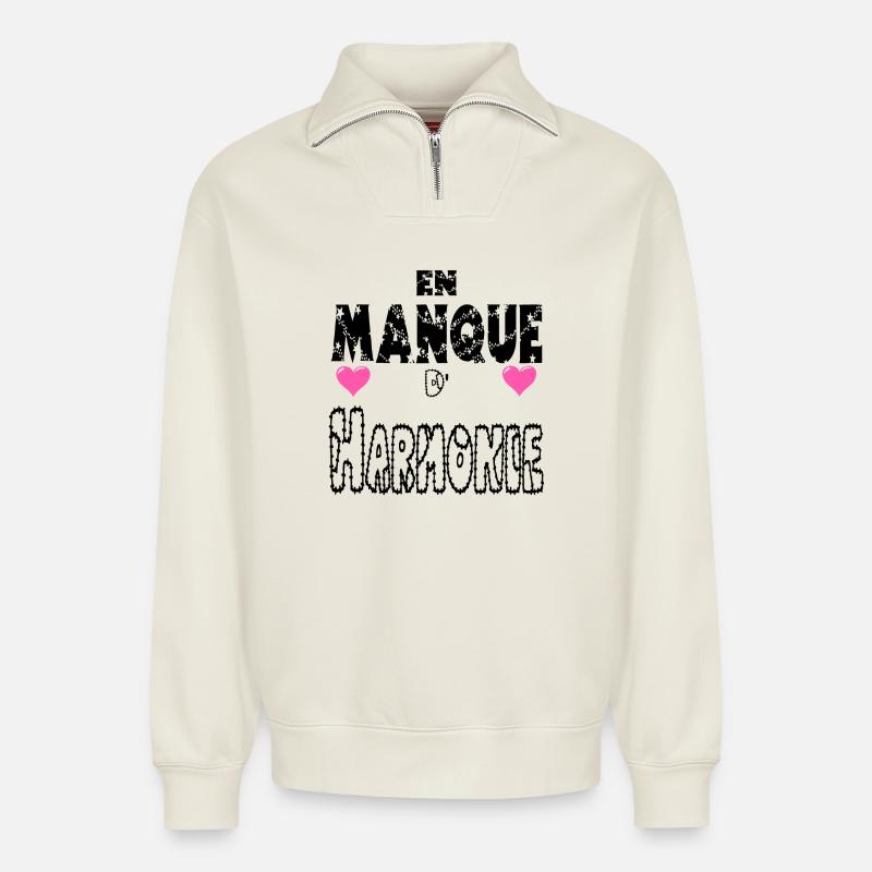 Lacking harmony - Relaxed Unisex Organic Half Zip Sweatshirt – by SPREAD - off white
