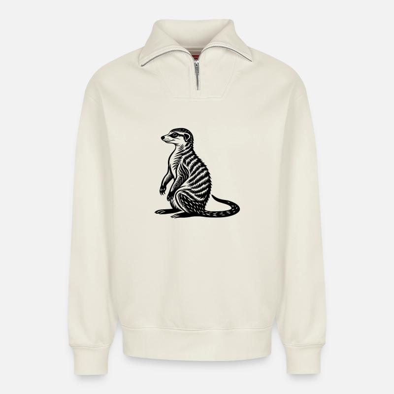 Suricate - Sweat unisexe décontracté en coton biologique à demi-zip – de SPREAD - blanc cassé