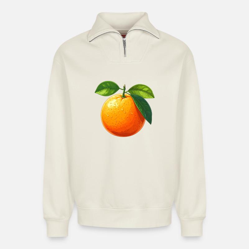 Orange (fruit) - Relaxed Unisex Organic Half Zip Sweatshirt – by SPREAD - off white