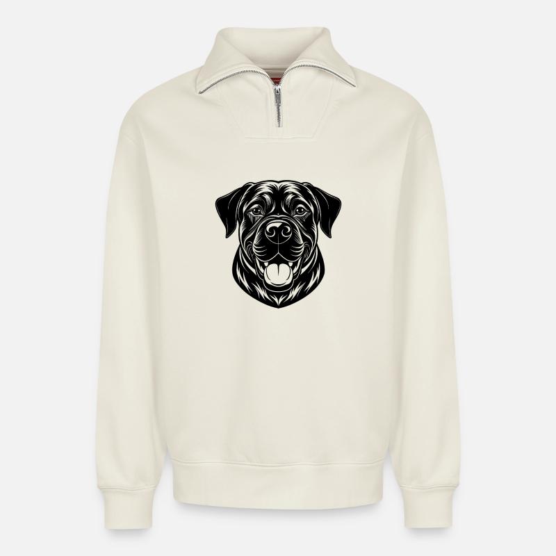 Mastiffhund - Relaxed Unisex Organic Half Zip Sweatshirt – von SPREAD - Naturweiß