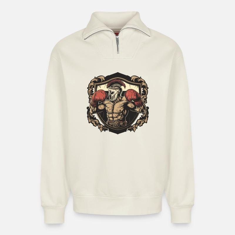 Spartaner Boxer MMA - Relaxed Unisex Organic Half Zip Sweatshirt – von SPREAD - Naturweiß