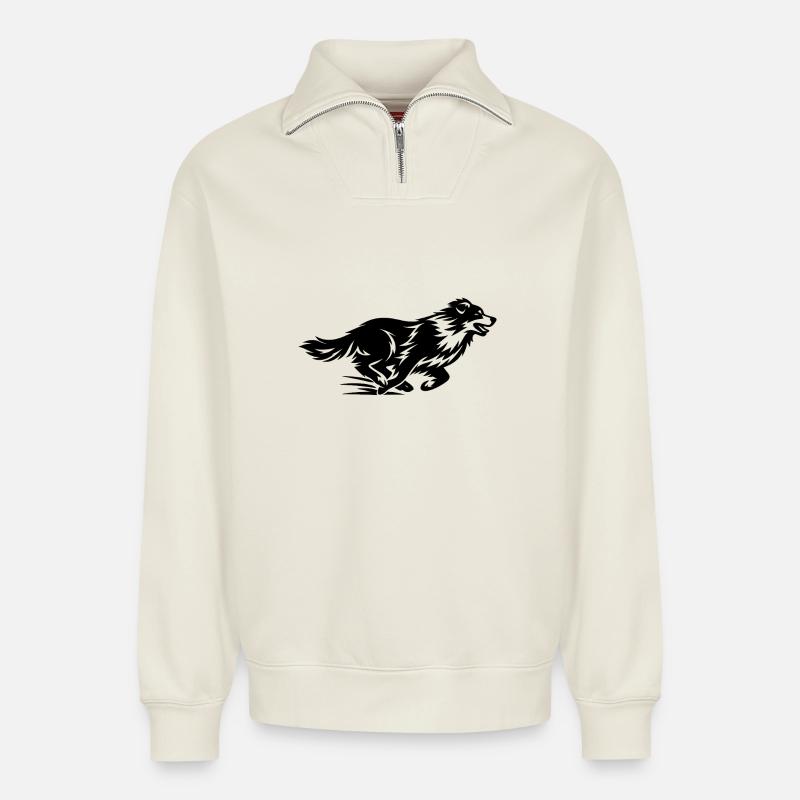 Laufender Border Collie Silhouette - Relaxed Unisex Organic Half Zip Sweatshirt – von SPREAD - Naturweiß