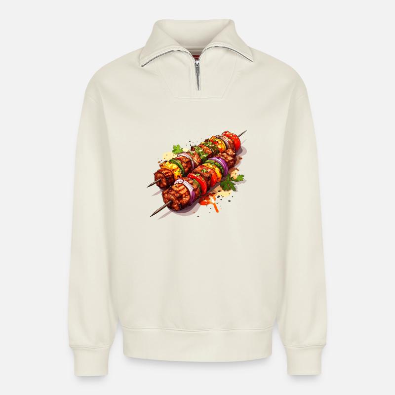 Barbecue skewer - Relaxed Unisex Organic Half Zip Sweatshirt – by SPREAD - off white