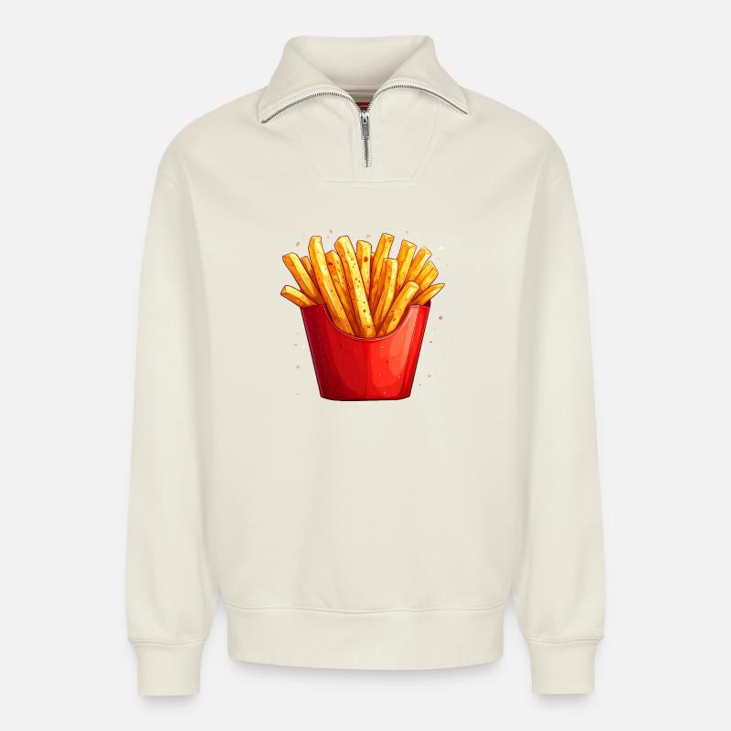 Frites - Sweat unisexe décontracté en coton biologique à demi-zip – de SPREAD - blanc cassé