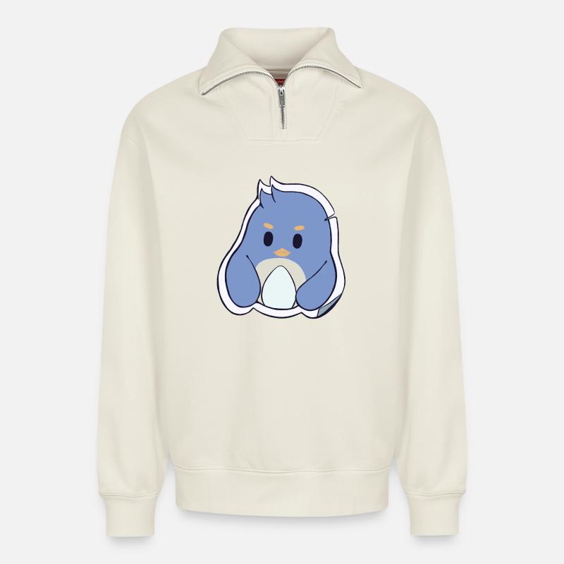 Pingouin  - Sweat unisexe décontracté en coton biologique à demi-zip – de SPREAD - blanc cassé