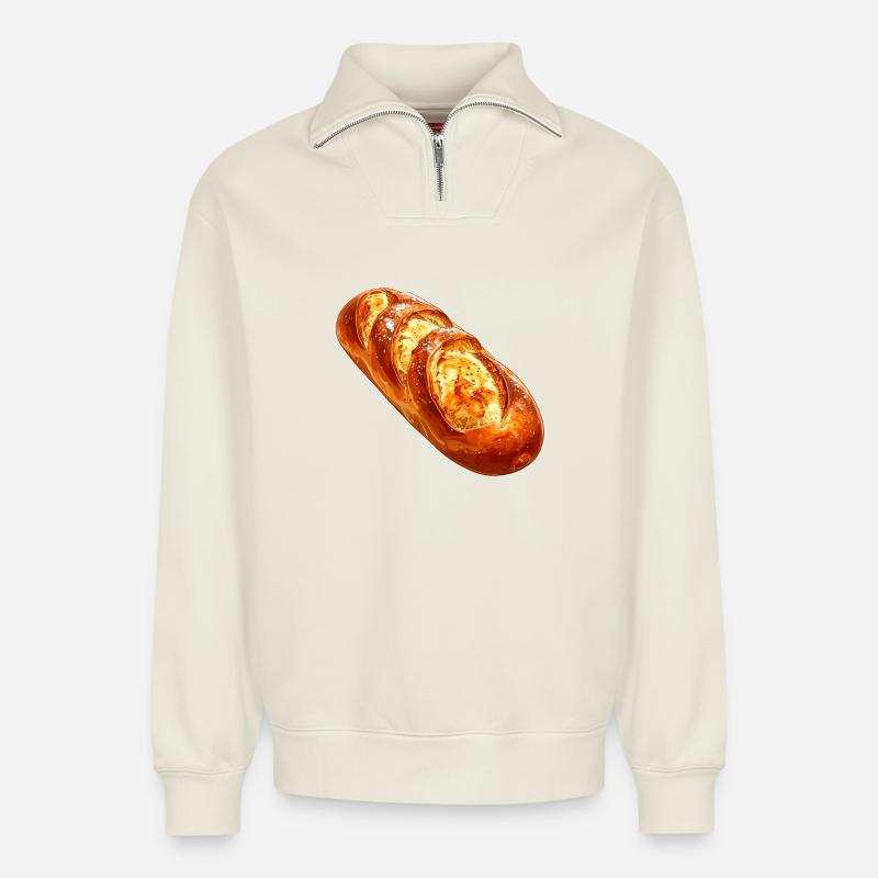 Brot oder Baguette - Relaxed Unisex Organic Half Zip Sweatshirt – von SPREAD - Naturweiß
