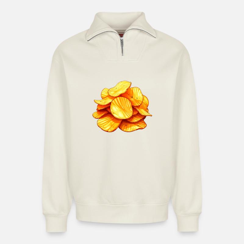 chips - Relaxed Unisex Organic Half Zip Sweatshirt – by SPREAD - off white
