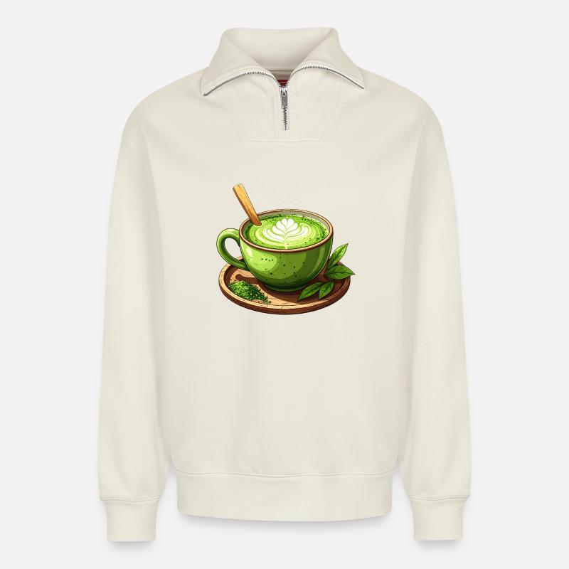 Matcha Tee - Relaxed Unisex Organic Half Zip Sweatshirt – von SPREAD - Naturweiß