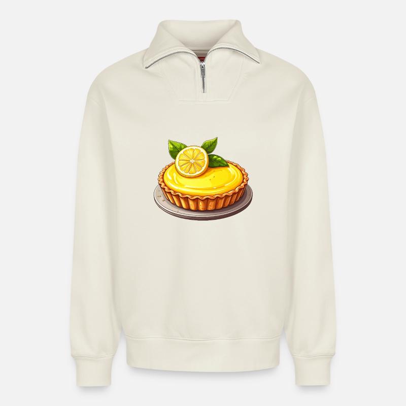 Kuchen mit Zitrone - Relaxed Unisex Organic Half Zip Sweatshirt – von SPREAD - Naturweiß