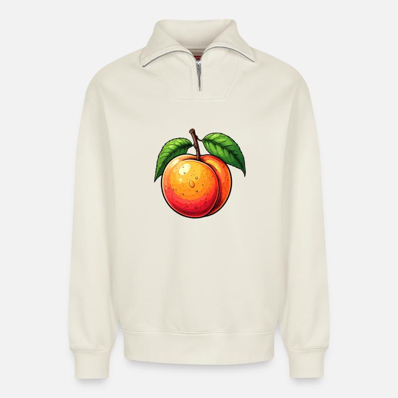 Pêche - Sweat unisexe décontracté en coton biologique à demi-zip – de SPREAD - blanc cassé
