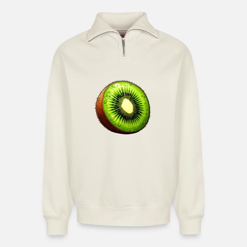 Kiwi - Relaxed Unisex Organic Half Zip Sweatshirt – von SPREAD - Naturweiß