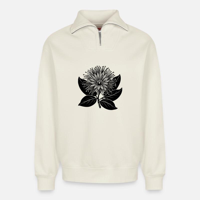Lehua-Blume - Relaxed Unisex Organic Half Zip Sweatshirt – von SPREAD - Naturweiß