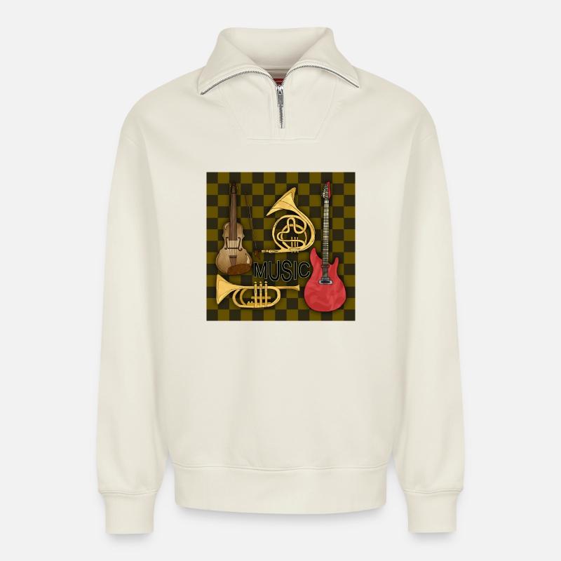 Musical instruments - Relaxed Unisex Organic Half Zip Sweatshirt – by SPREAD - off white