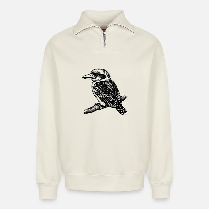 Kookaburra - Relaxed Unisex Organic Half Zip Sweatshirt – von SPREAD - Naturweiß