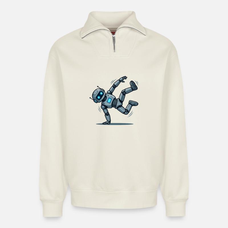 3 Le Robot Danseur Breakdance - Sweat unisexe décontracté en coton biologique à demi-zip – de SPREAD - blanc cassé