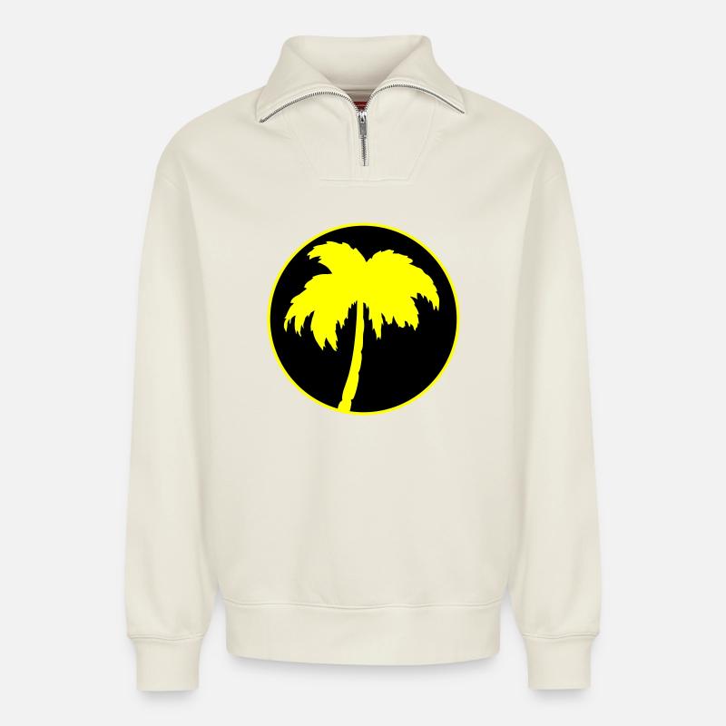 Palm trees - Relaxed Unisex Organic Half Zip Sweatshirt – by SPREAD - off white