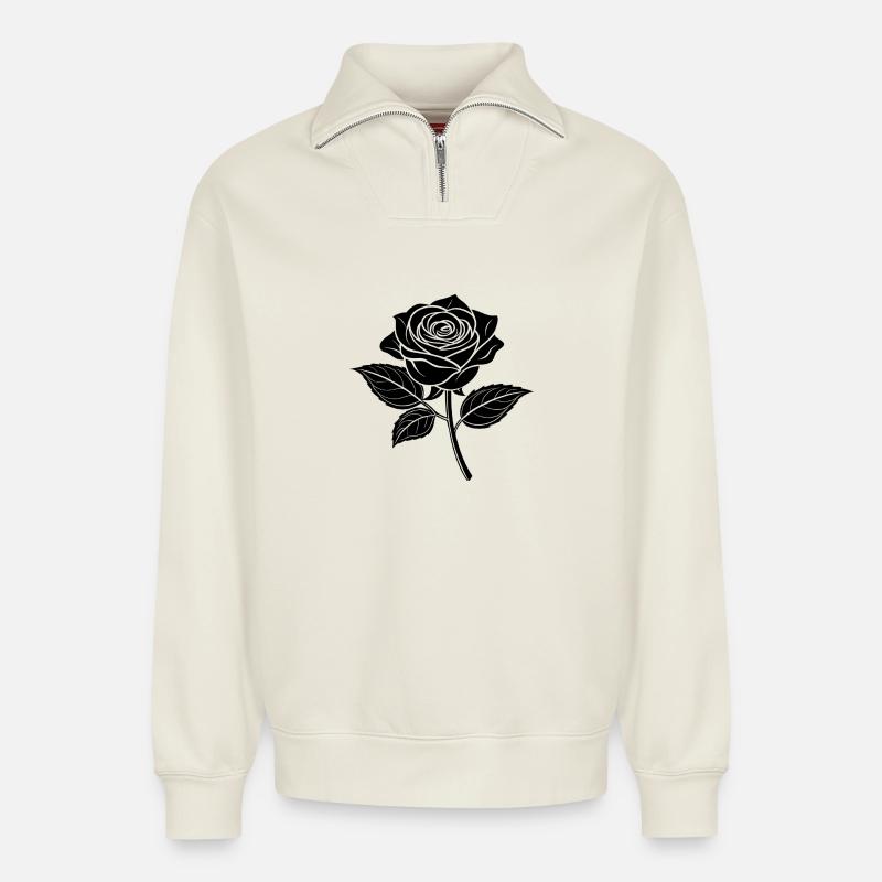 Vollblühende Rose - Relaxed Unisex Organic Half Zip Sweatshirt – von SPREAD - Naturweiß
