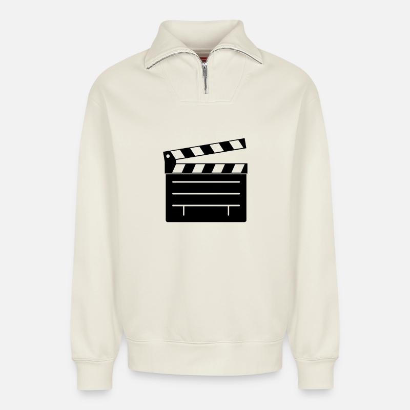 Clapperboard - Relaxed Unisex Organic Half Zip Sweatshirt – by SPREAD - off white