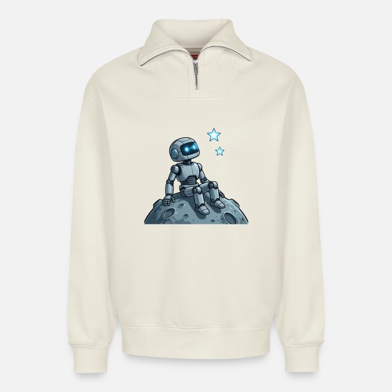 9 Der nachdenkliche Roboter - Relaxed Unisex Organic Half Zip Sweatshirt – von SPREAD - Naturweiß