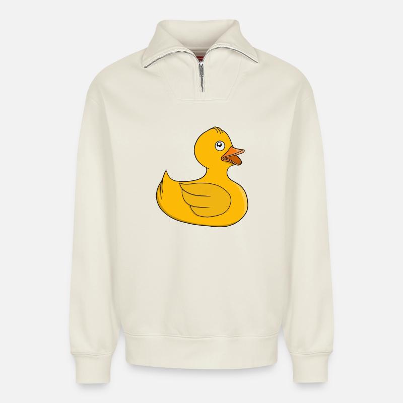 Sonnenrige Gummiente - Relaxed Unisex Organic Half Zip Sweatshirt – von SPREAD - Naturweiß