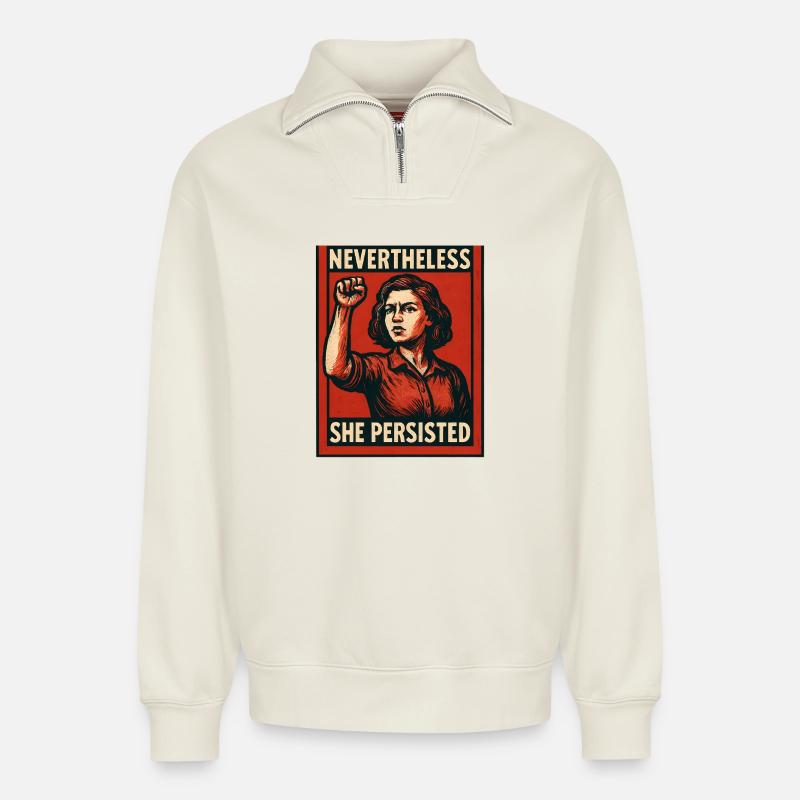 Dennoch Sie Hielt Durch Poster - Relaxed Unisex Organic Half Zip Sweatshirt – von SPREAD - Naturweiß