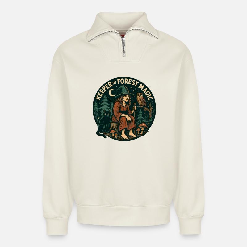 Waldzauber-Wächterin - Relaxed Unisex Organic Half Zip Sweatshirt – von SPREAD - Naturweiß