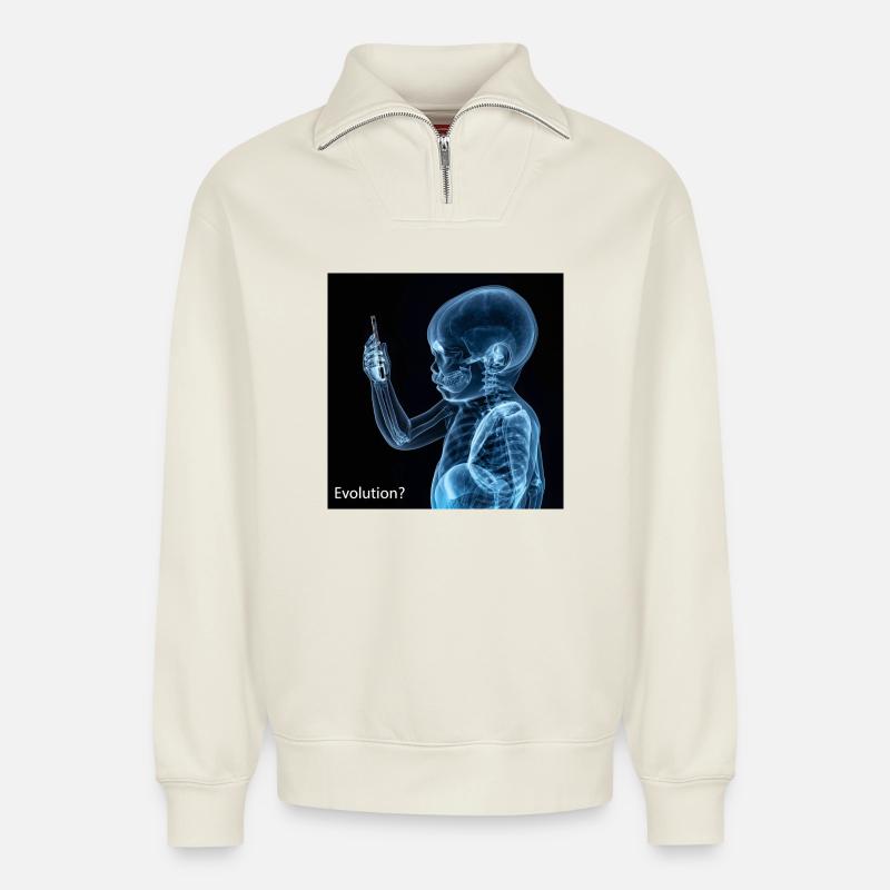 Evolution of the smartphone - Relaxed Unisex Organic Half Zip Sweatshirt – by SPREAD - off white