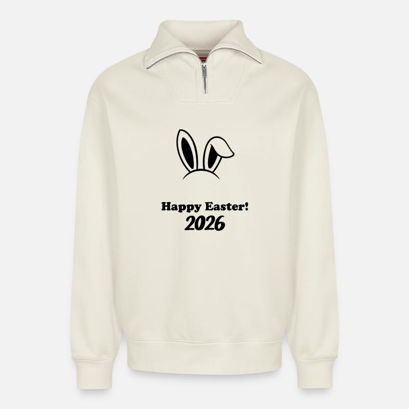 Happy Easter 2026 - Osterhase Design - Relaxed Unisex Organic Half Zip Sweatshirt – von SPREAD - Naturweiß