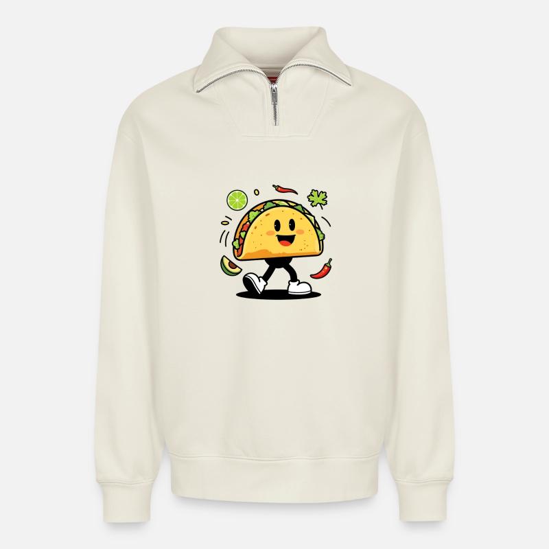 Taco-Mann, Mann-Tacos - Relaxed Unisex Organic Half Zip Sweatshirt – von SPREAD - Naturweiß