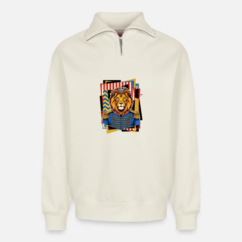 Löwe König Zirkusdirektor Pop-Art - Relaxed Unisex Organic Half Zip Sweatshirt – von SPREAD - Naturweiß