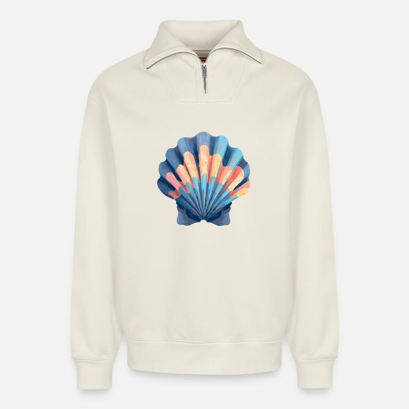 coquillage - Sweat unisexe décontracté en coton biologique à demi-zip – de SPREAD - blanc cassé