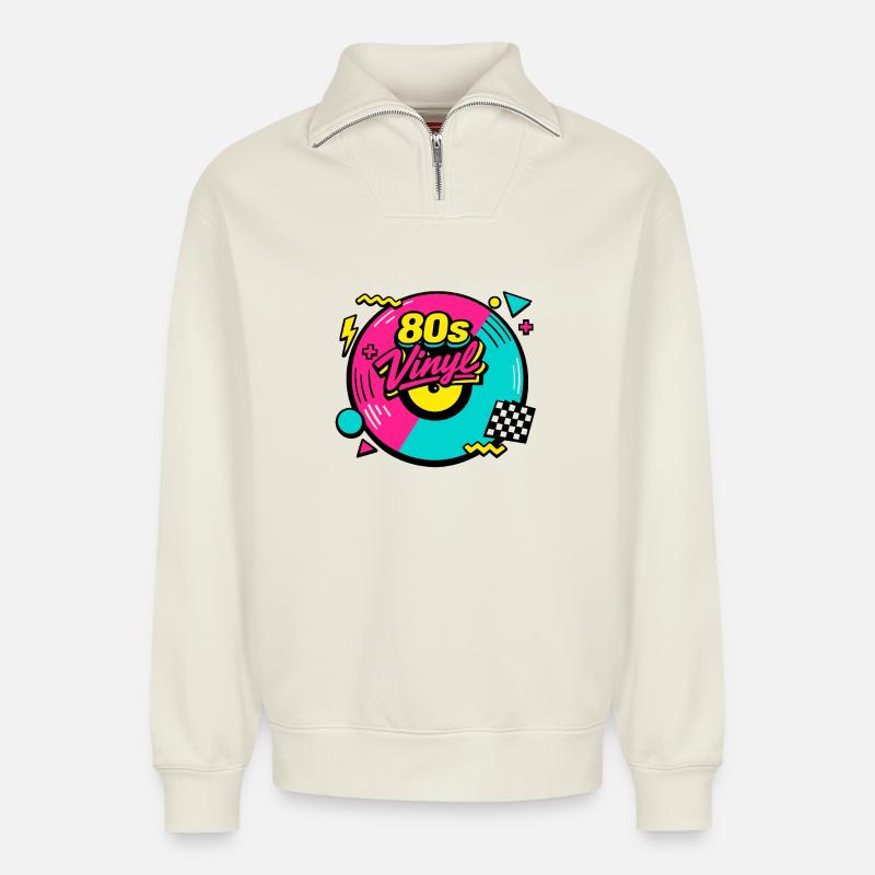 80s Vinyl Neon Revival - Relaxed Unisex Organic Half Zip Sweatshirt – von SPREAD - Naturweiß