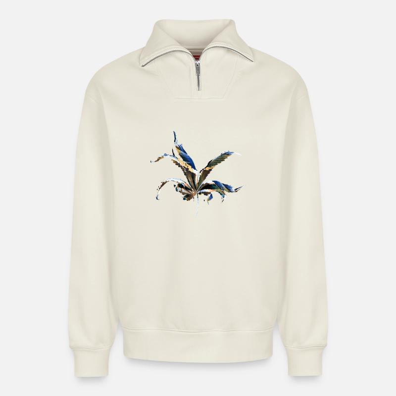 Leaf layers - Relaxed Unisex Organic Half Zip Sweatshirt – by SPREAD - off white