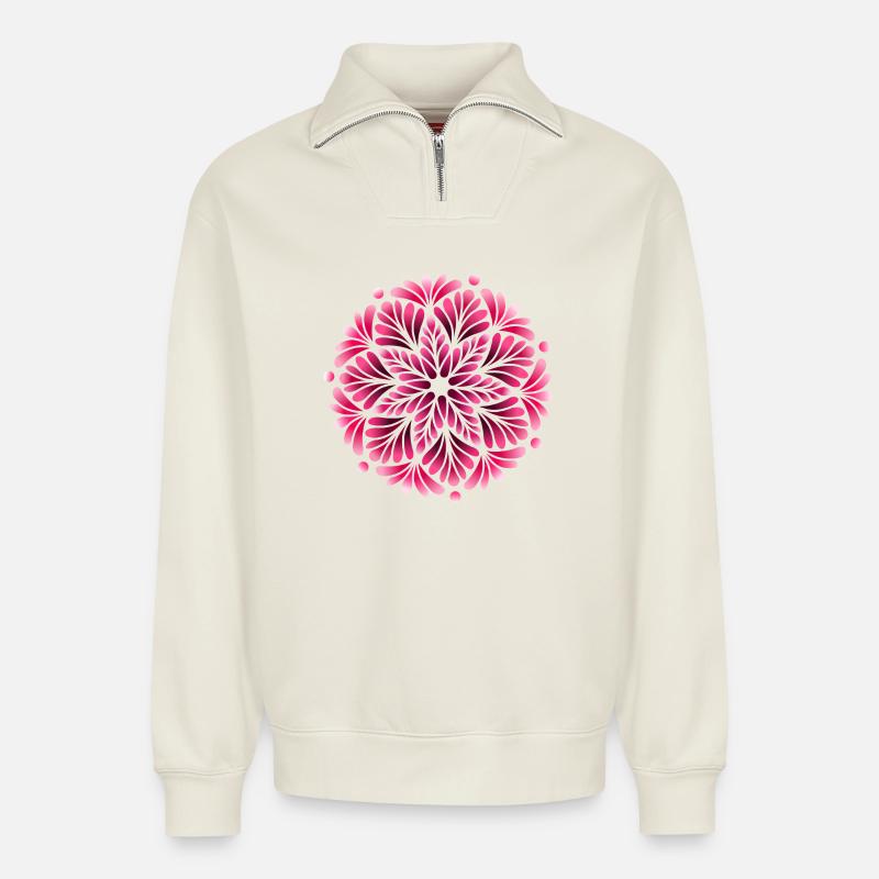Mystic Berry Shadow Mandala - Relaxed Unisex Organic Half Zip Sweatshirt – von SPREAD - Naturweiß