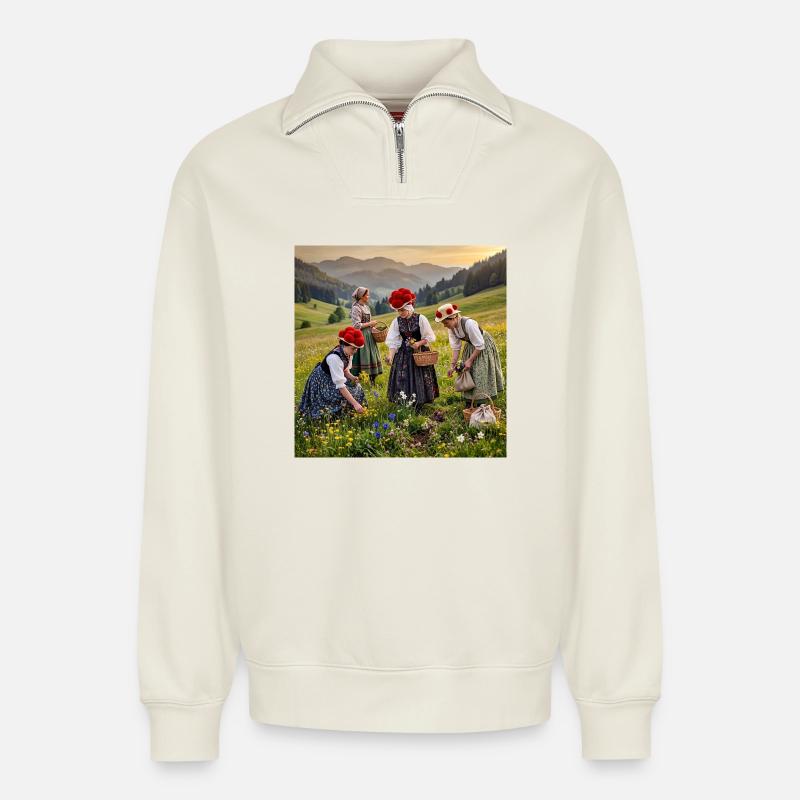 Schwarzwald-Idylle im Blütenmeer 8.0 - Relaxed Unisex Organic Half Zip Sweatshirt – von SPREAD - Naturweiß