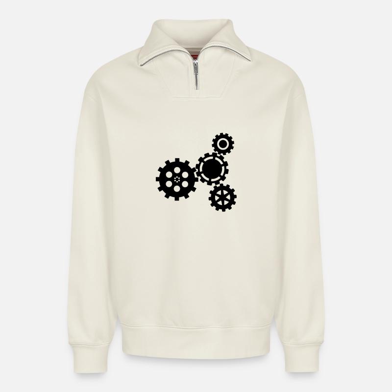 Growing gears - Relaxed Unisex Organic Half Zip Sweatshirt – by SPREAD - off white