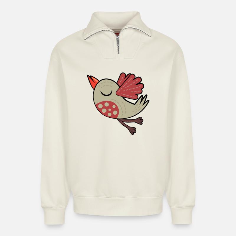 Kleiner Brauner Vogel - Relaxed Unisex Organic Half Zip Sweatshirt – von SPREAD - Naturweiß