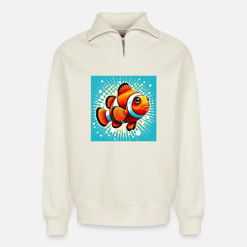 Clownfisch - Relaxed Unisex Organic Half Zip Sweatshirt – von SPREAD - Naturweiß