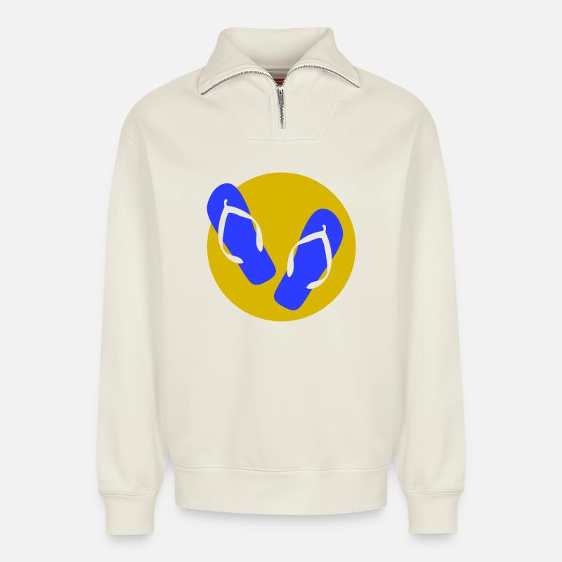 Endlich Ferien! - Relaxed Unisex Organic Half Zip Sweatshirt – von SPREAD - Naturweiß