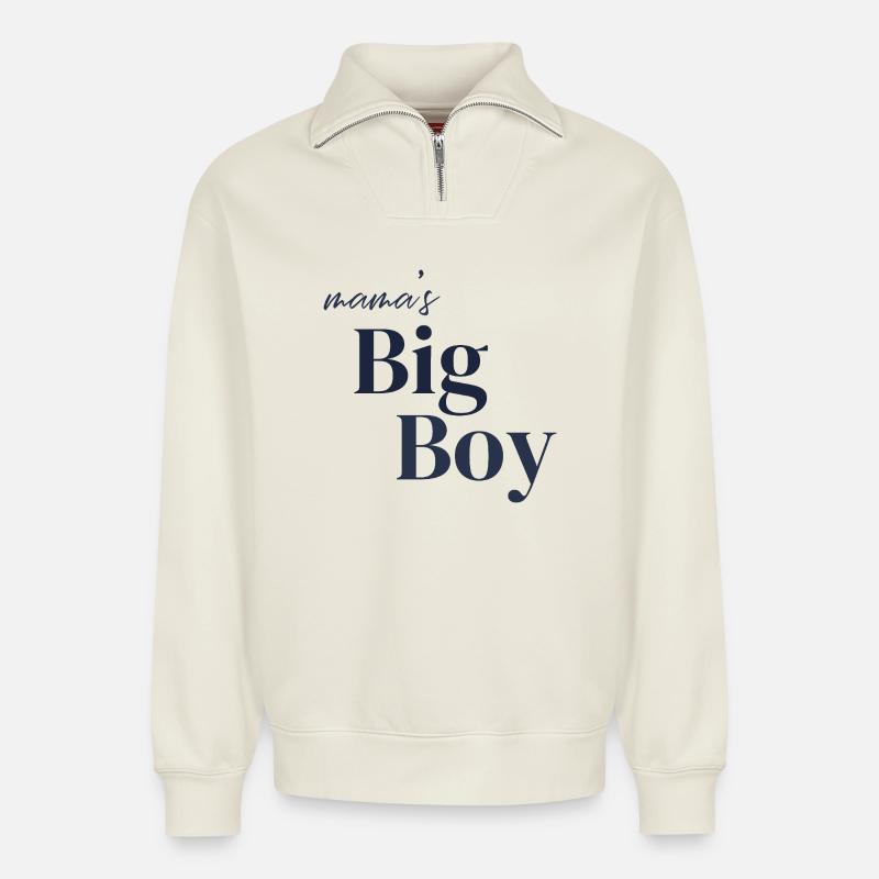 Mama's Big Boy - Relaxed Unisex Organic Half Zip Sweatshirt – von SPREAD - Naturweiß