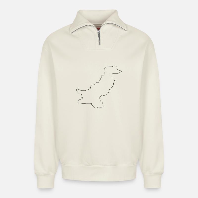 Pakistan map - Relaxed Unisex Organic Half Zip Sweatshirt – by SPREAD - off white
