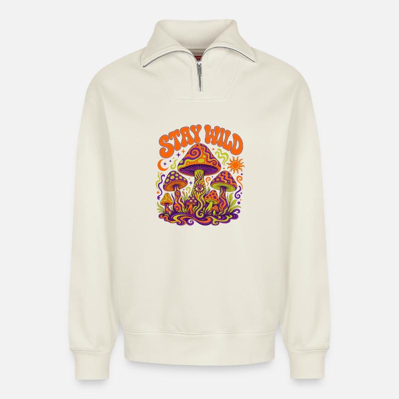 Stay Wild Pilz Psychedelia - Relaxed Unisex Organic Half Zip Sweatshirt – von SPREAD - Naturweiß