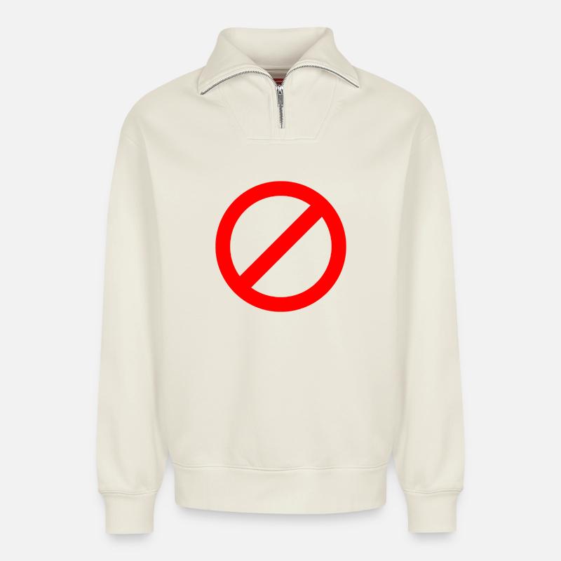 Interdit - Sweat unisexe décontracté en coton biologique à demi-zip – de SPREAD - blanc cassé
