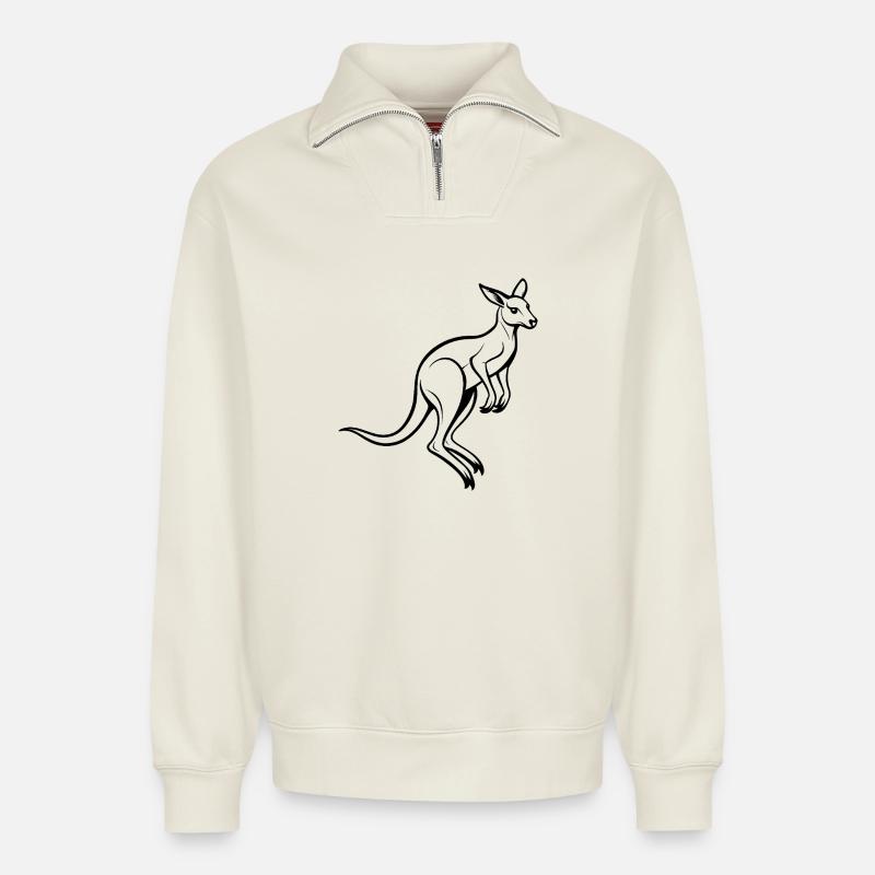 Kangaroo Jumping - Relaxed Unisex Organic Half Zip Sweatshirt – by SPREAD - off white