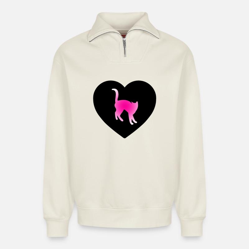 Katzen - Relaxed Unisex Organic Half Zip Sweatshirt – von SPREAD - Naturweiß