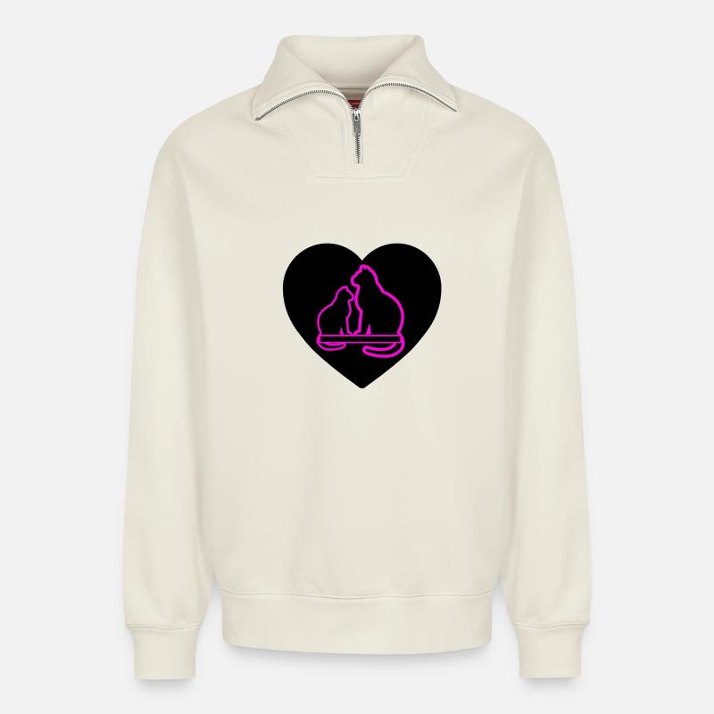 Katzen - Relaxed Unisex Organic Half Zip Sweatshirt – von SPREAD - Naturweiß